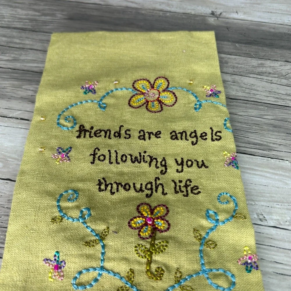 Natural Life Linen Tea Dish Towel Embroidered Boho Friends Are Angels‎ Gift